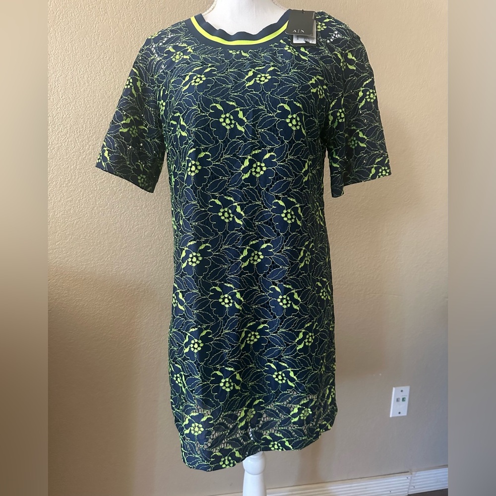 Armani Exchange Blue Sheath Mini Dress Short Sleeve